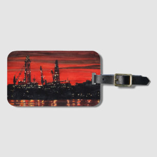 Étiquette À Bagage Plates-formes pétrolières la nuit
