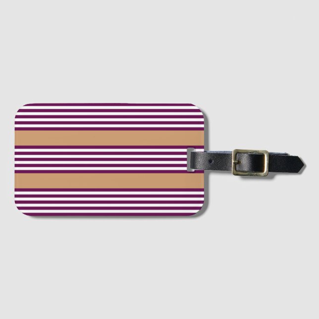 Étiquette À Bagage Plum et blanc cinq bandes motif avec bronzage (Devant Horizontal)