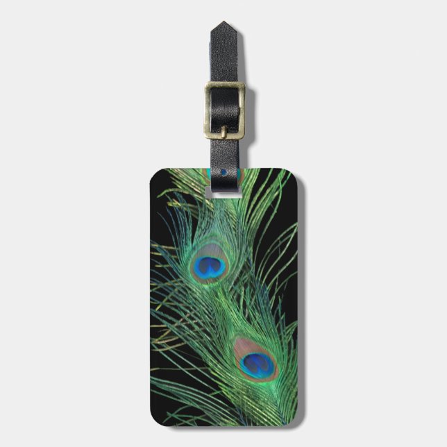 Étiquette À Bagage Plumes vertes avec le noir (Devant Vertical)