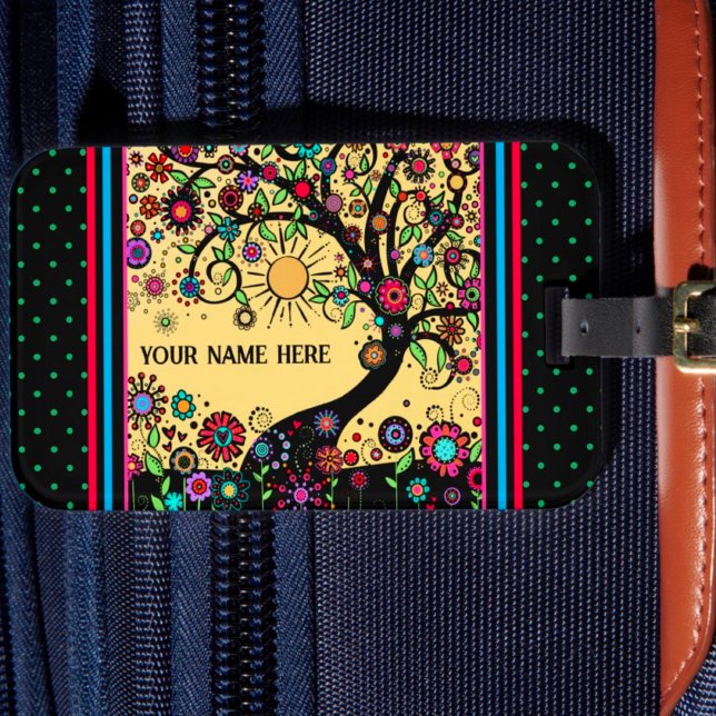Étiquette À Bagage Plutôt Inspirivity Amusant Arbre Floral Customisé (Créateur téléchargé)