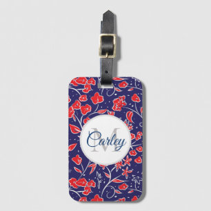 Étiquette À Bagage Plutôt Vibrant Rouge bleu floral Personnalisé