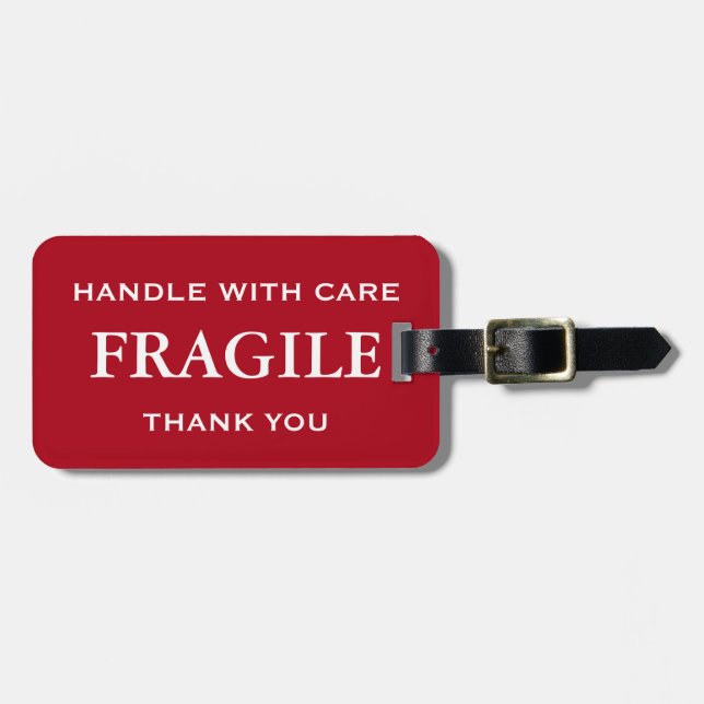 Étiquette À Bagage Poignée fragile rouge foncé avec Merci de soin (Devant horizontal)