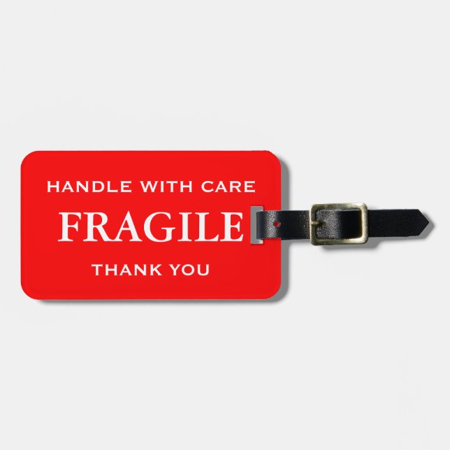 Étiquette À Bagage Poignée rouge blanche fragile avec Merci de soin (Devant horizontal)