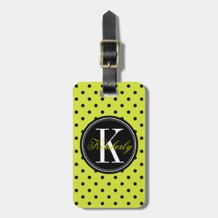 Étiquette À Bagage Point de polka de vert et de noir de chaux avec le