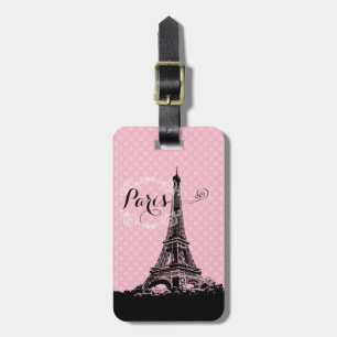 Étiquette À Bagage Point de polka rose Girly de Tour Eiffel de Paris