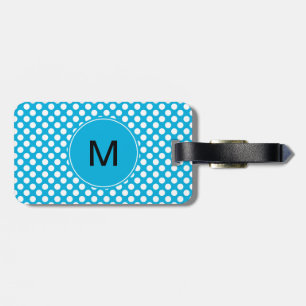 Étiquette À Bagage Point Polka blanc et bleu monogramme