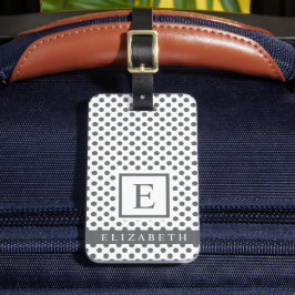 Étiquette À Bagage Point Polka Blanc Et Gris Personnalisable