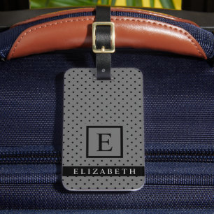Étiquette À Bagage Point Polka Noir Brown en acier foncé personnalisa