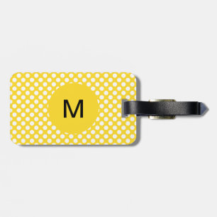 Étiquette À Bagage Pointe Polka blanc et jaune monogramme