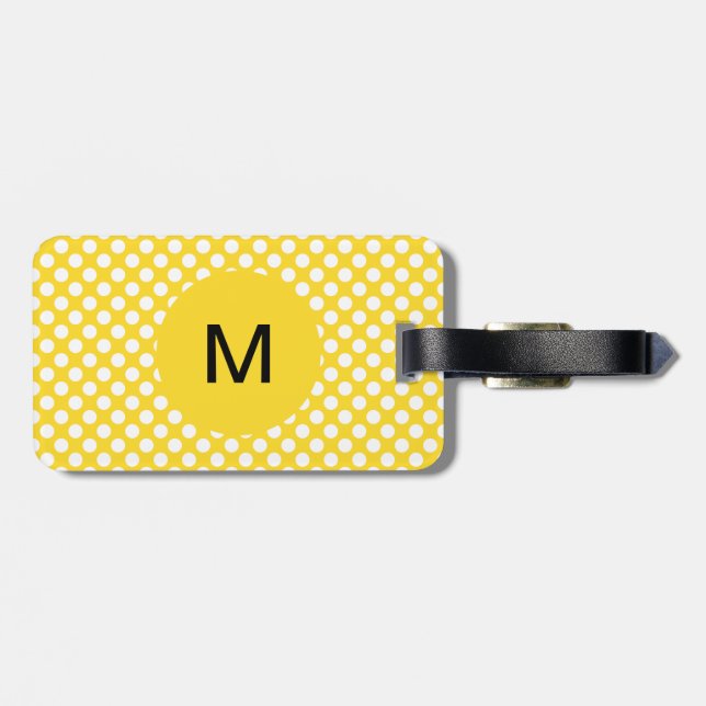 Étiquette À Bagage Pointe Polka blanc et jaune monogramme (Dos horizontal)