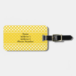 Étiquette À Bagage Pointe Polka blanche et jaune