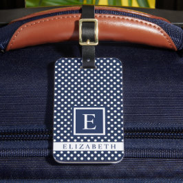 Étiquette À Bagage Pointe Polka bleu bleu marine personnalisable
