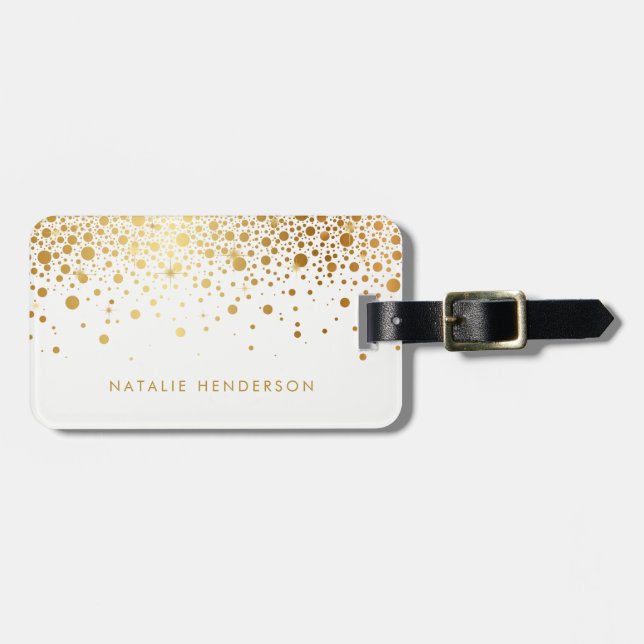 Étiquette À Bagage Points Confetti Faux Gold Foil Personnalisés (Devant horizontal)