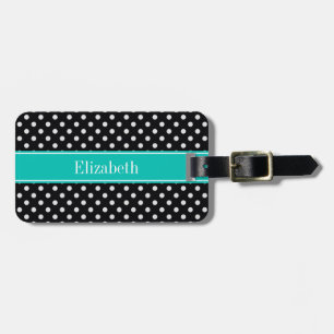 Étiquette À Bagage Points noirs et blancs Monogramme de nom sarcelle