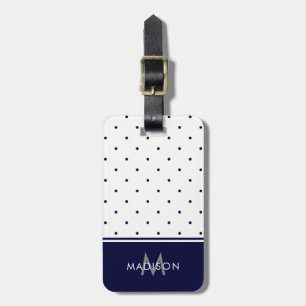 Étiquette À Bagage Pois blancs et bleus de la marine chic