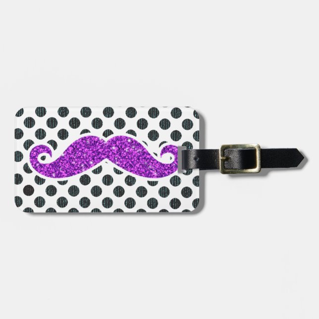 ÉTIQUETTE À BAGAGE POIS POURPRE DE MOUSTACHE DE PARTIES SCINTILLANTES (Devant horizontal)