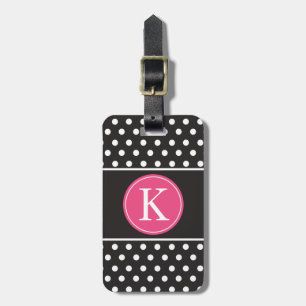 Étiquette À Bagage Pois rose blanc noir personnalisé