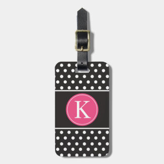 Étiquette À Bagage Pois rose blanc noir personnalisé