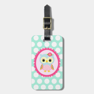 Étiquette À Bagage Pois rose Girly d'Aqua de fleur et d'arc-en-ciel