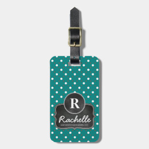 Étiquette À Bagage Pois turquoise mignon avec le monogramme de