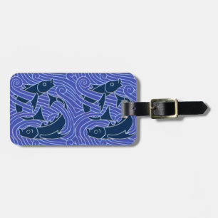 Étiquette À Bagage Poisson Gras Nageant Océan Bleu Pêche
