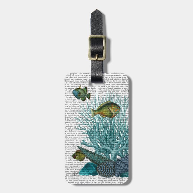 Étiquette À Bagage Poissons Bleus Coques et Coraux (Devant Vertical)