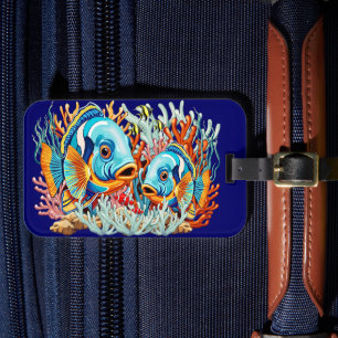 Étiquette À Bagage Poissons Tropicaux Couleurs Vives Ambiance Été