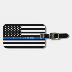 Étiquette À Bagage Police Mince Ligne Bleue Américain Drapeau Monogra