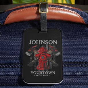 Étiquette À Bagage Pompier NOM Fire Department Hydrant USA Drapeau