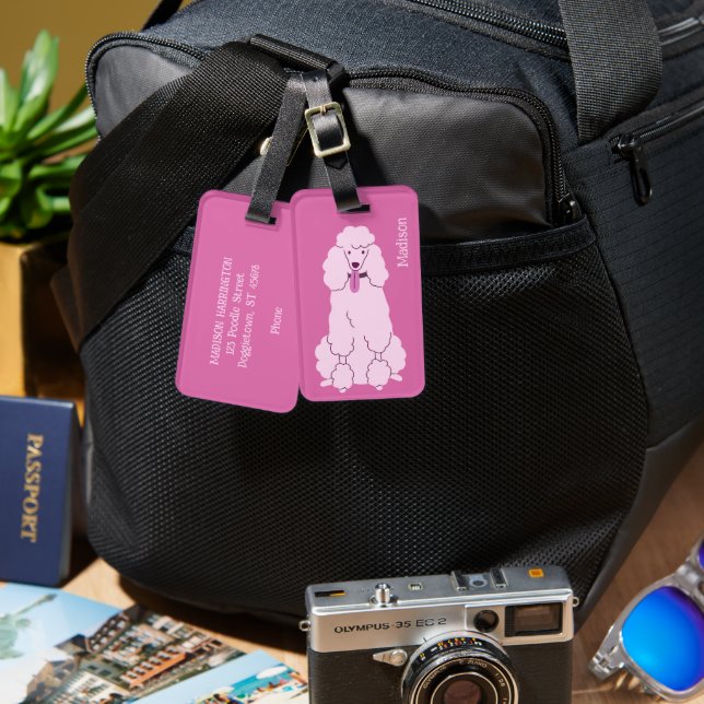 Étiquette À Bagage Poodé rose de texte personnalisé (Recto & Verso)