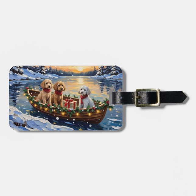 Étiquette À Bagage Poodle Christmas Boat Holiday (Devant horizontal)