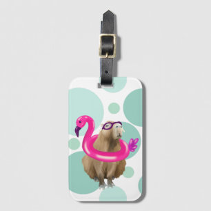Étiquette À Bagage Pool Party Cute Capybara Avec Flotte Flamant rose