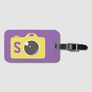 Étiquette À Bagage Pop Art Caméra Jaune violet Monogramme