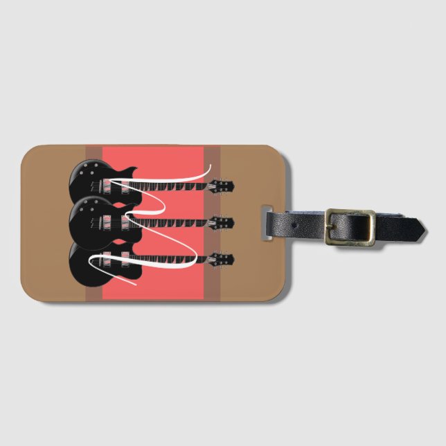 Étiquette À Bagage Pop Art Electric Guitare Monogramme initial (Devant Horizontal)