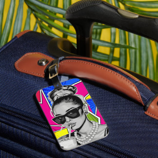 Étiquette À Bagage Pop Art Retrô Mulher Fashion Preto e Branco