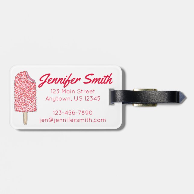 Étiquette À Bagage Popsicle de crème glacée aux fraises roses (Dos horizontal)