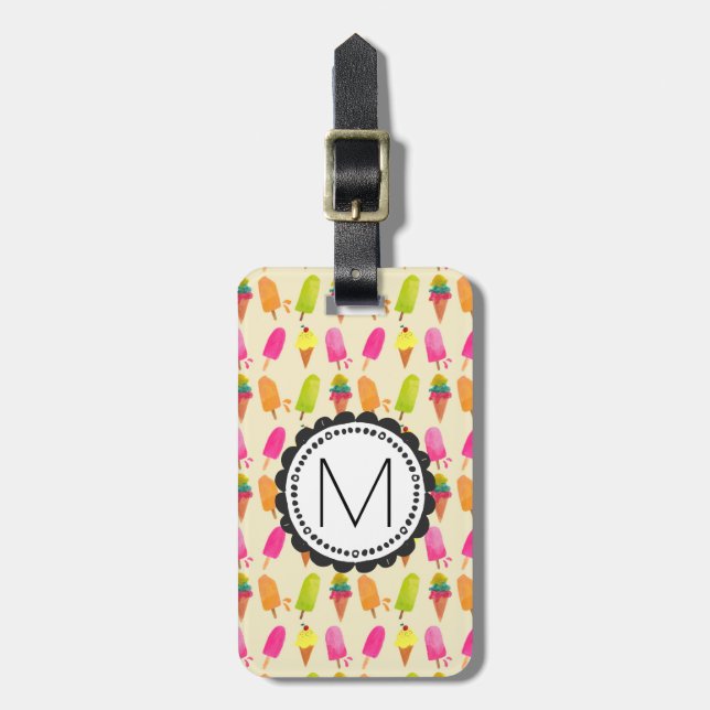 Étiquette À Bagage Popsicles et crème glacée Monogramme personnalisé (Devant Vertical)