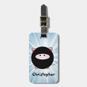 Étiquette À Bagage Porc personnalisé de Ninja sur le bleu