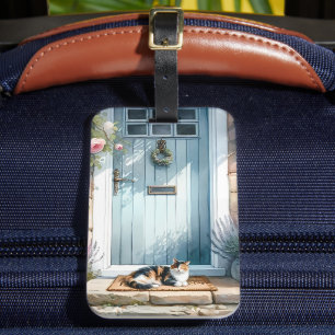 Étiquette À Bagage Porche Floral Cottagecore avec Chat Calicot