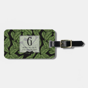 Étiquette À Bagage PORTE-ANNEAU Tropique Feuille verte Monogramme