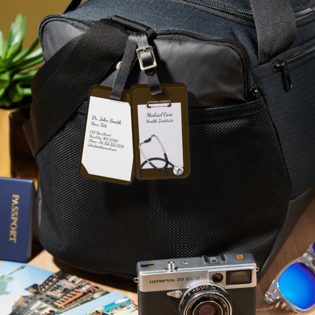 Étiquette À Bagage Porte - bloc Médicale Brown avec Stethoscope (Recto & Verso)