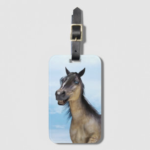 Étiquette À Bagage Portrait d'art humoristique de cheval souriant