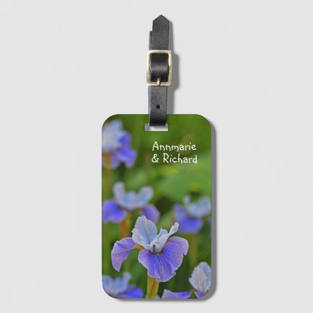 Étiquette À Bagage Portrait Fleur Iris bleu Personnalisé (Devant Vertical)