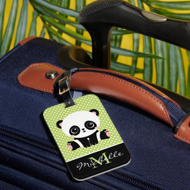 Étiquette À Bagage Pot Polka personnalisé Monogram Cute Panda (Insitu Rectoal 1)
