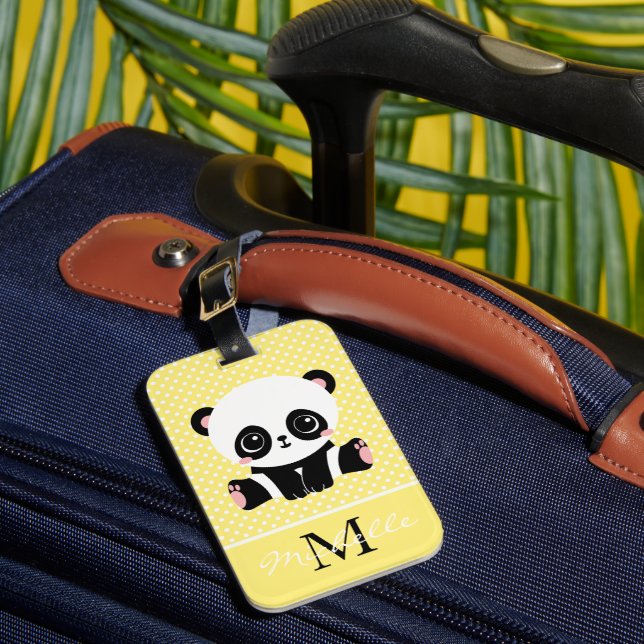 Étiquette À Bagage Pot Polka personnalisé Monogram Cute Panda (Insitu Rectoal 1)