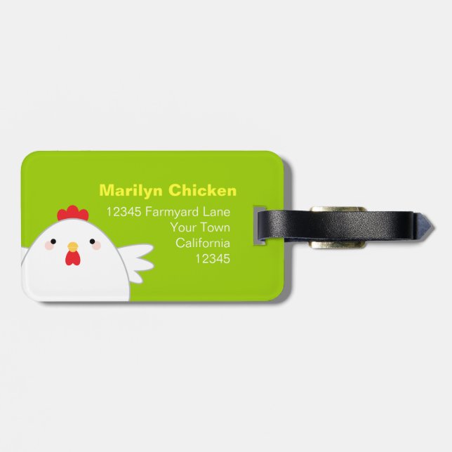 Étiquette À Bagage Poulet blanc sur l'étiquette verte de bagage de (Dos horizontal)
