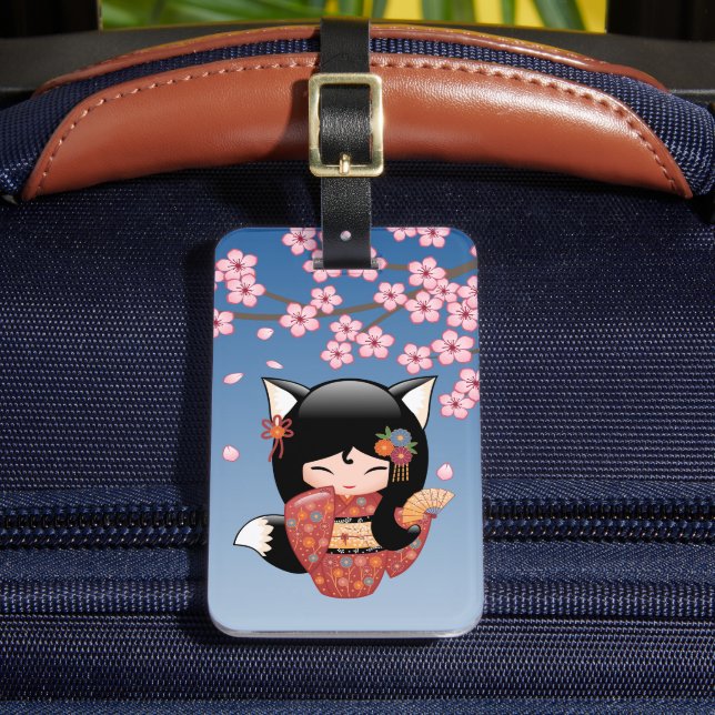 Étiquette À Bagage Poupée Kitsune Kokeshi - Black Fox Geisha Girl (Insitu Rectoal 2)