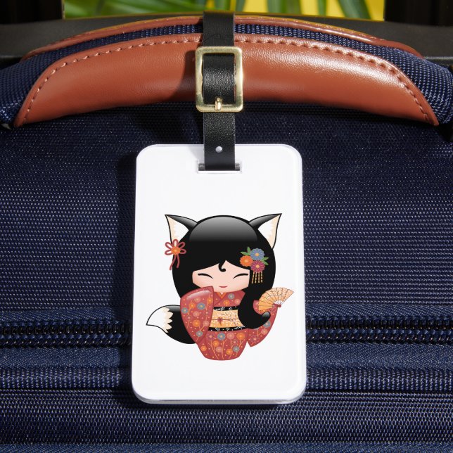 Étiquette À Bagage Poupée Kitsune Kokeshi - Black Fox Geisha Girl (Insitu Rectoal 2)