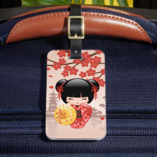 Étiquette À Bagage Poupée rouge Sakura Kokeshi - Geisha japonais