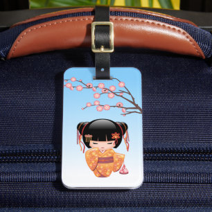 Étiquette À Bagage Poupée Ume Kokeshi - Japonaise Geisha Girl Blue